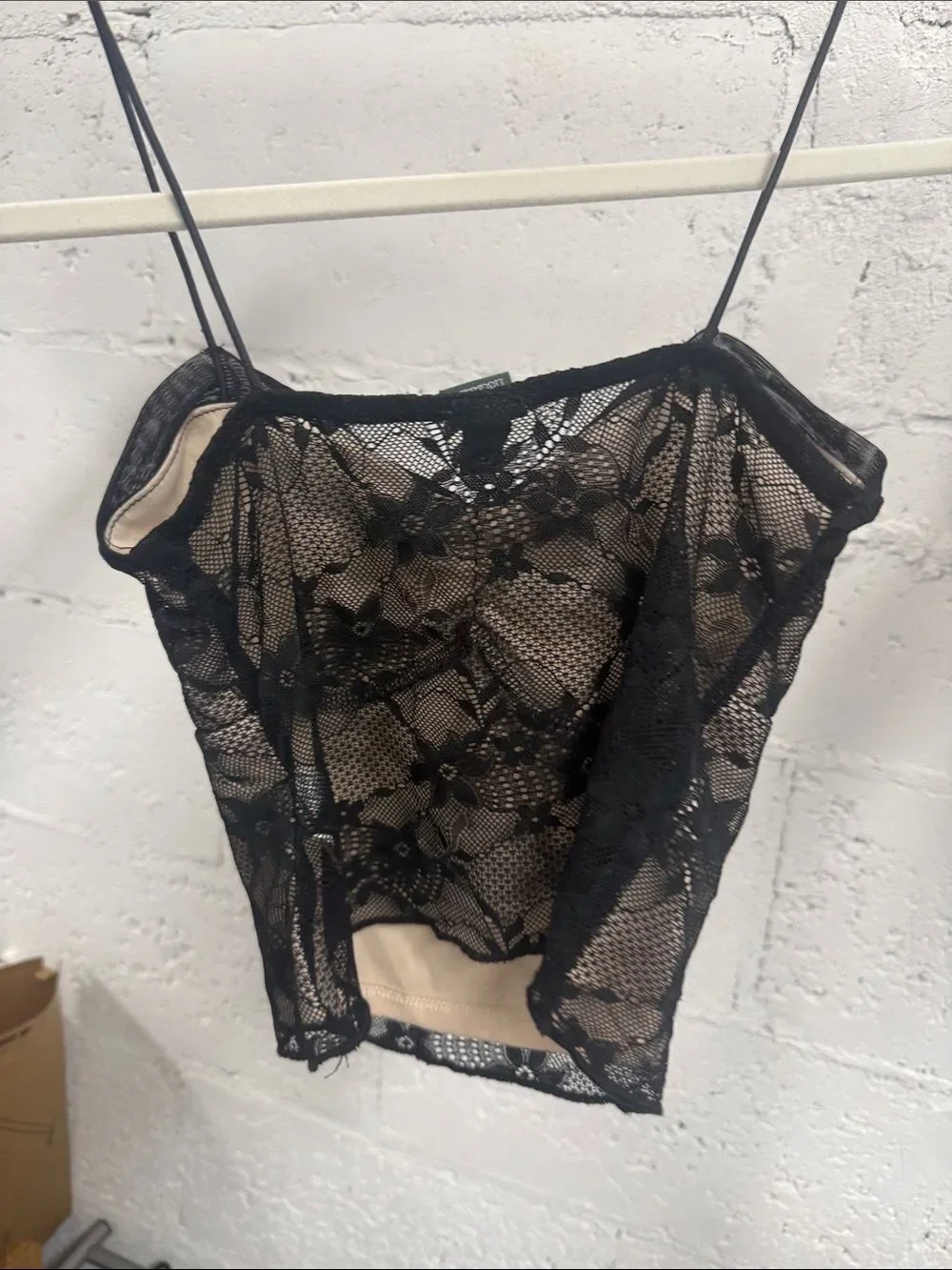 Black Lace Sheer Cami Crop Top - Exposed Back - XXS - LIKE NEW Spaghetti Strap